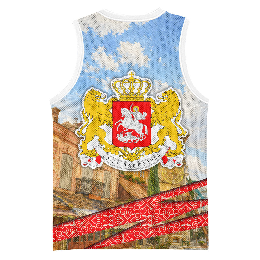 Georgia National Flag Basketball Jersey Tbilisi Clock Tower Heritage Sky Art