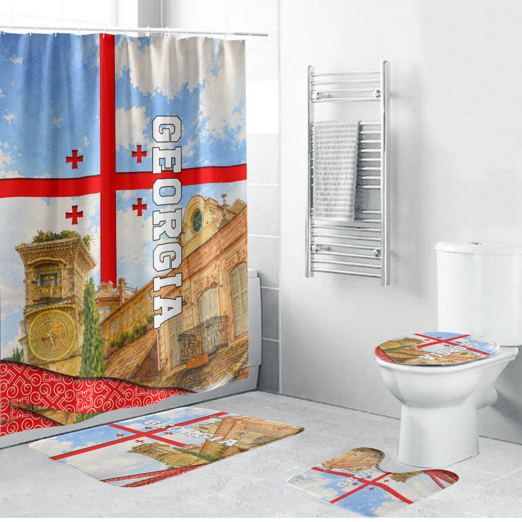 Georgia National Flag Bathroom Set Tbilisi Clock Tower Heritage Sky Art