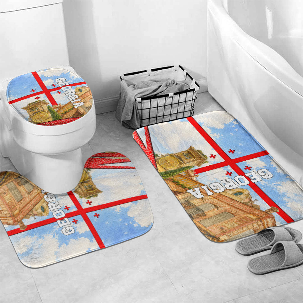 Georgia National Flag Bathroom Set Tbilisi Clock Tower Heritage Sky Art