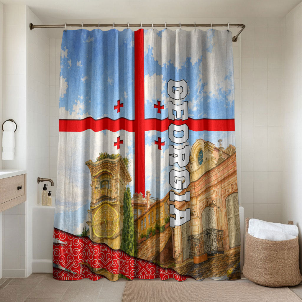 Georgia National Flag Bathroom Set Tbilisi Clock Tower Heritage Sky Art