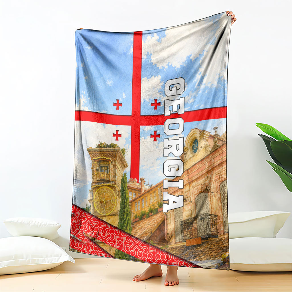 Georgia National Flag Blanket Tbilisi Clock Tower Heritage Sky Art