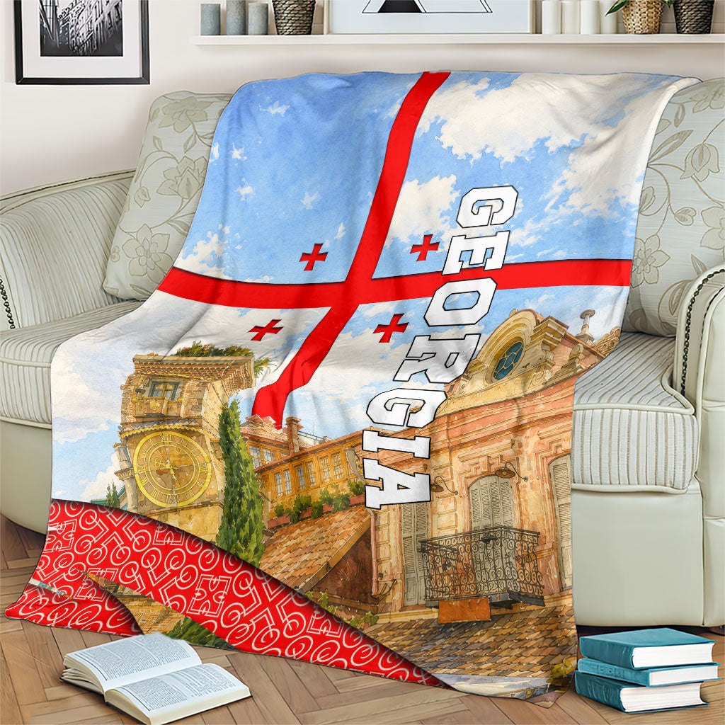 Georgia National Flag Blanket Tbilisi Clock Tower Heritage Sky Art
