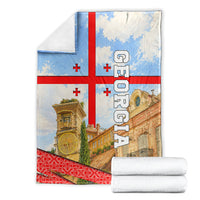 Georgia National Flag Blanket Tbilisi Clock Tower Heritage Sky Art