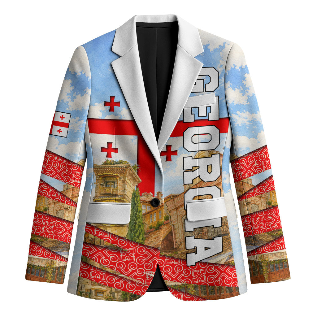 Georgia National Flag Blazer Tbilisi Clock Tower Heritage Sky Art