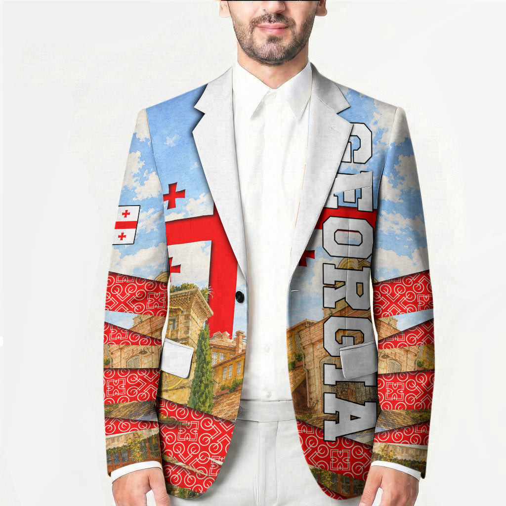 Georgia National Flag Blazer Tbilisi Clock Tower Heritage Sky Art