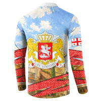 Georgia National Flag Button Sweatshirt Tbilisi Clock Tower Heritage Sky Art
