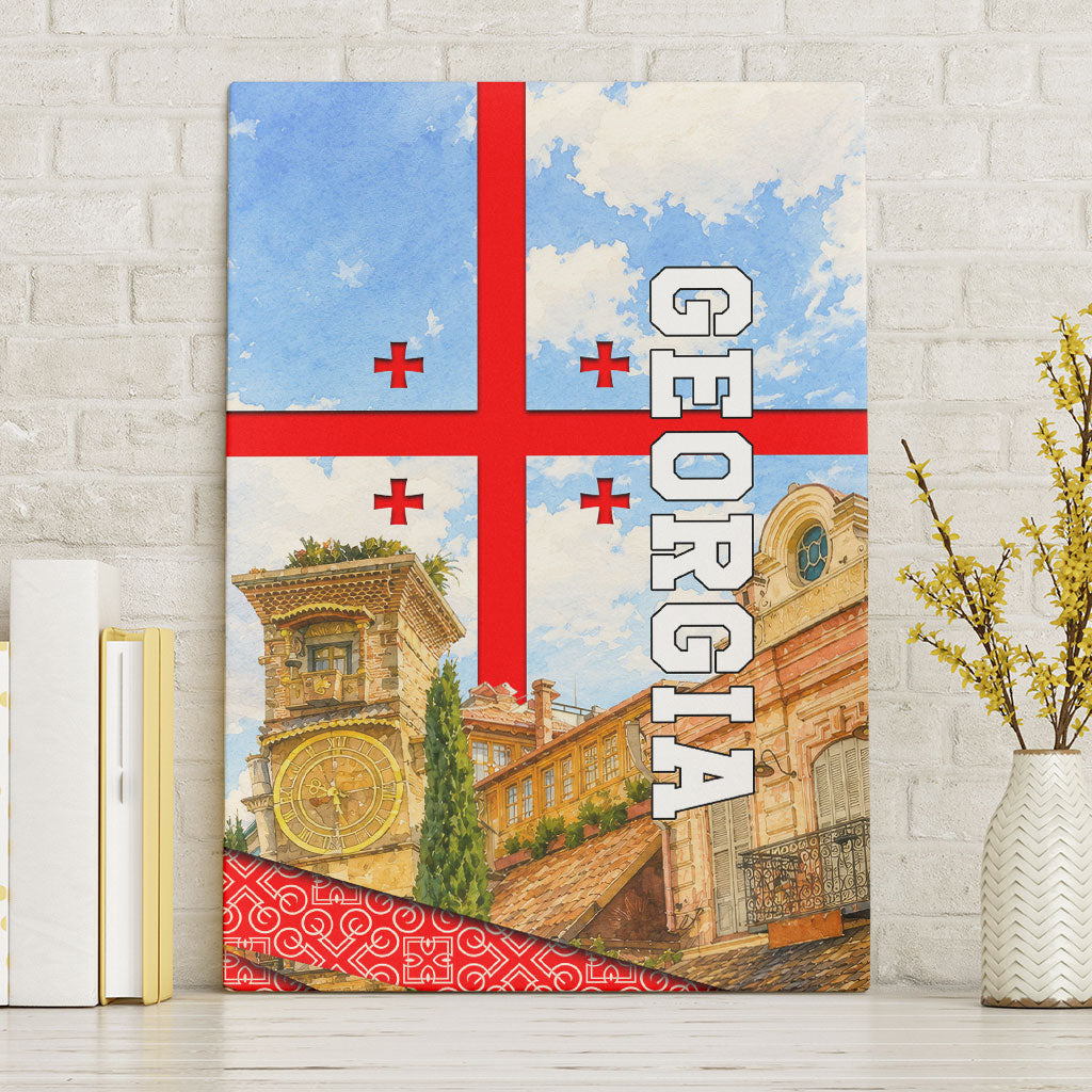 Georgia National Flag Canvas Wall Art Tbilisi Clock Tower Heritage Sky Art