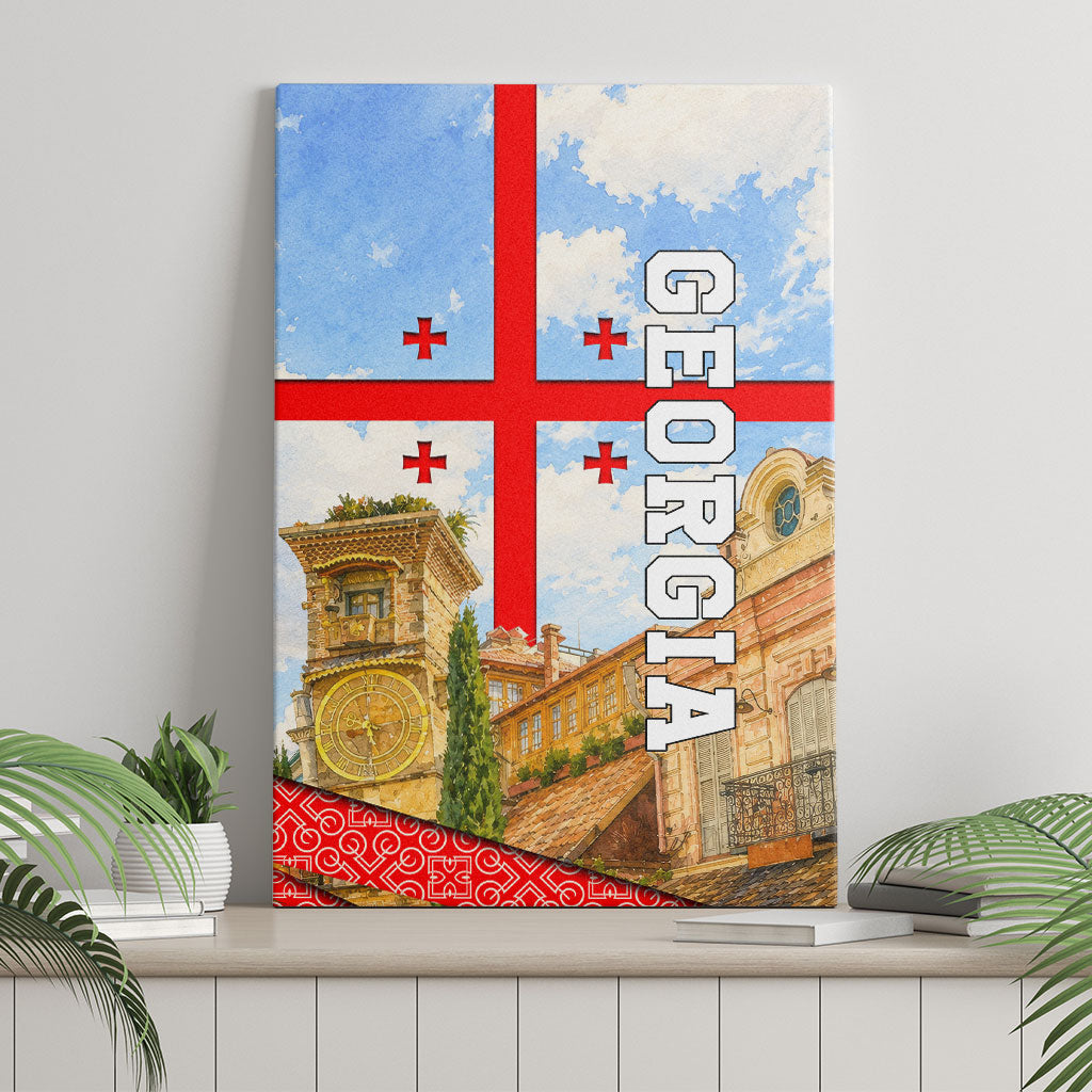 Georgia National Flag Canvas Wall Art Tbilisi Clock Tower Heritage Sky Art
