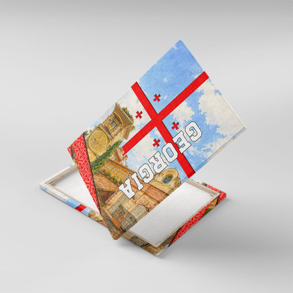 Georgia National Flag Canvas Wall Art Tbilisi Clock Tower Heritage Sky Art