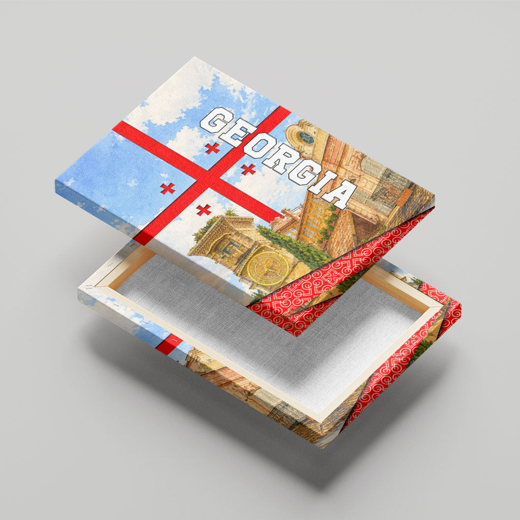 Georgia National Flag Canvas Wall Art Tbilisi Clock Tower Heritage Sky Art