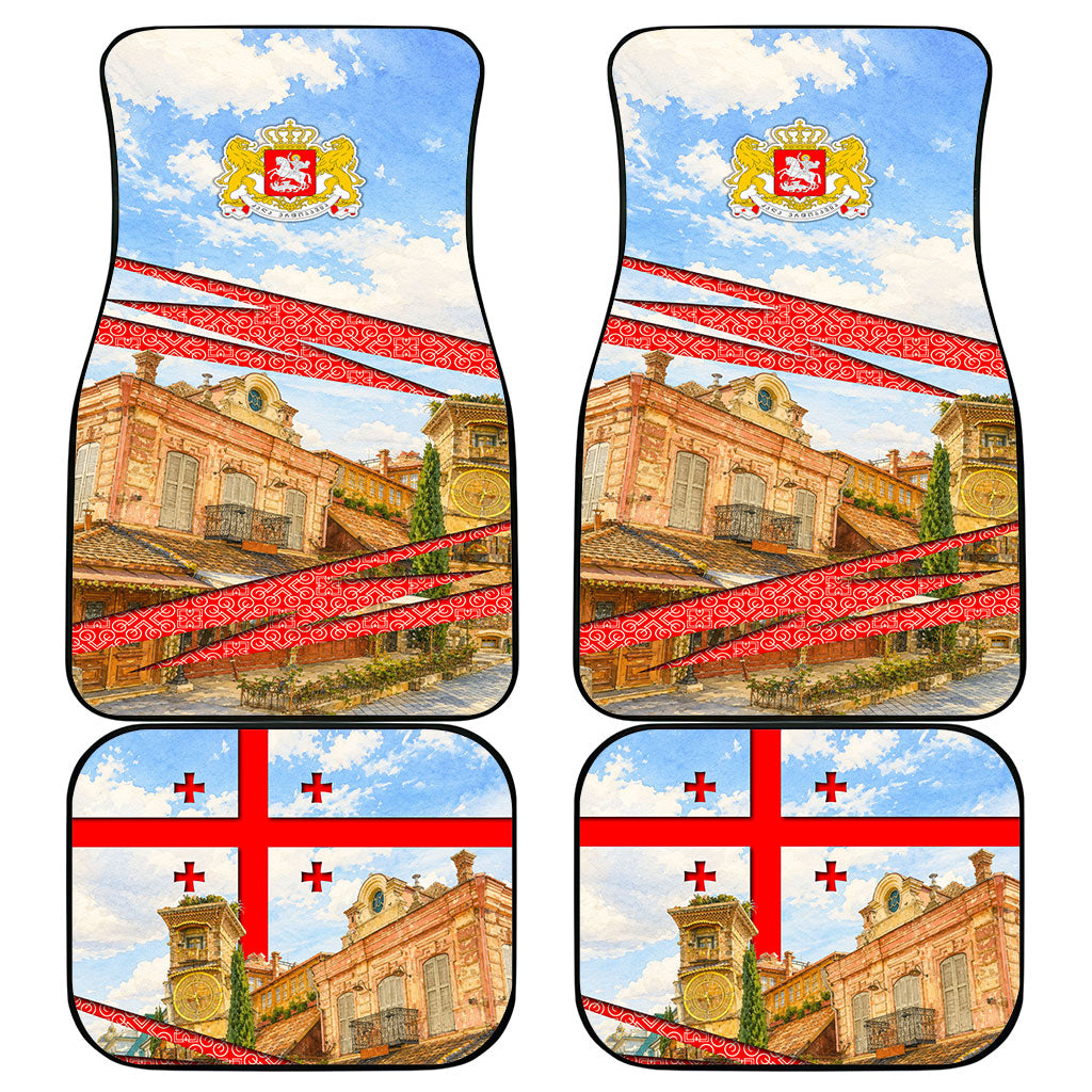 Georgia National Flag Car Mats Tbilisi Clock Tower Heritage Sky Art