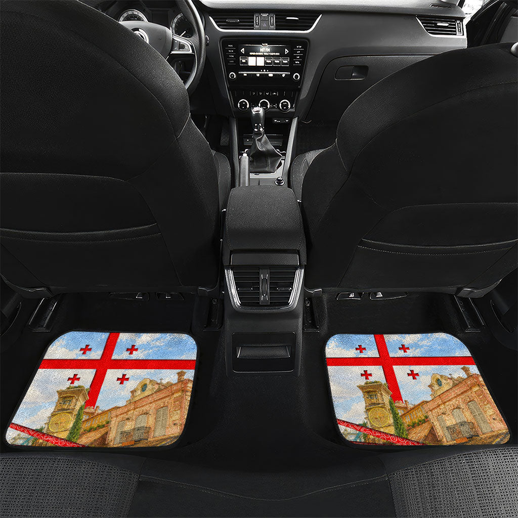 Georgia National Flag Car Mats Tbilisi Clock Tower Heritage Sky Art