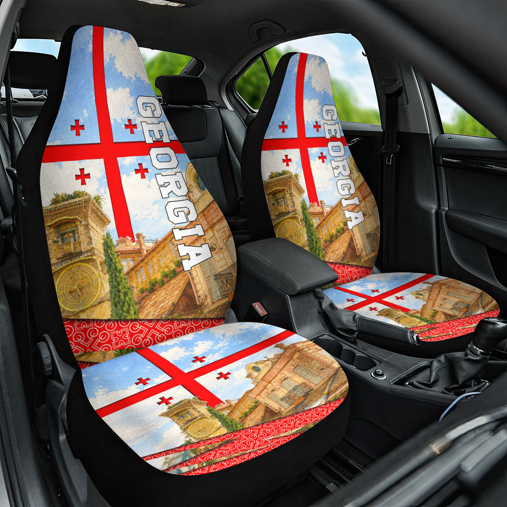 Georgia National Flag Car Seat Cover Tbilisi Clock Tower Heritage Sky Art