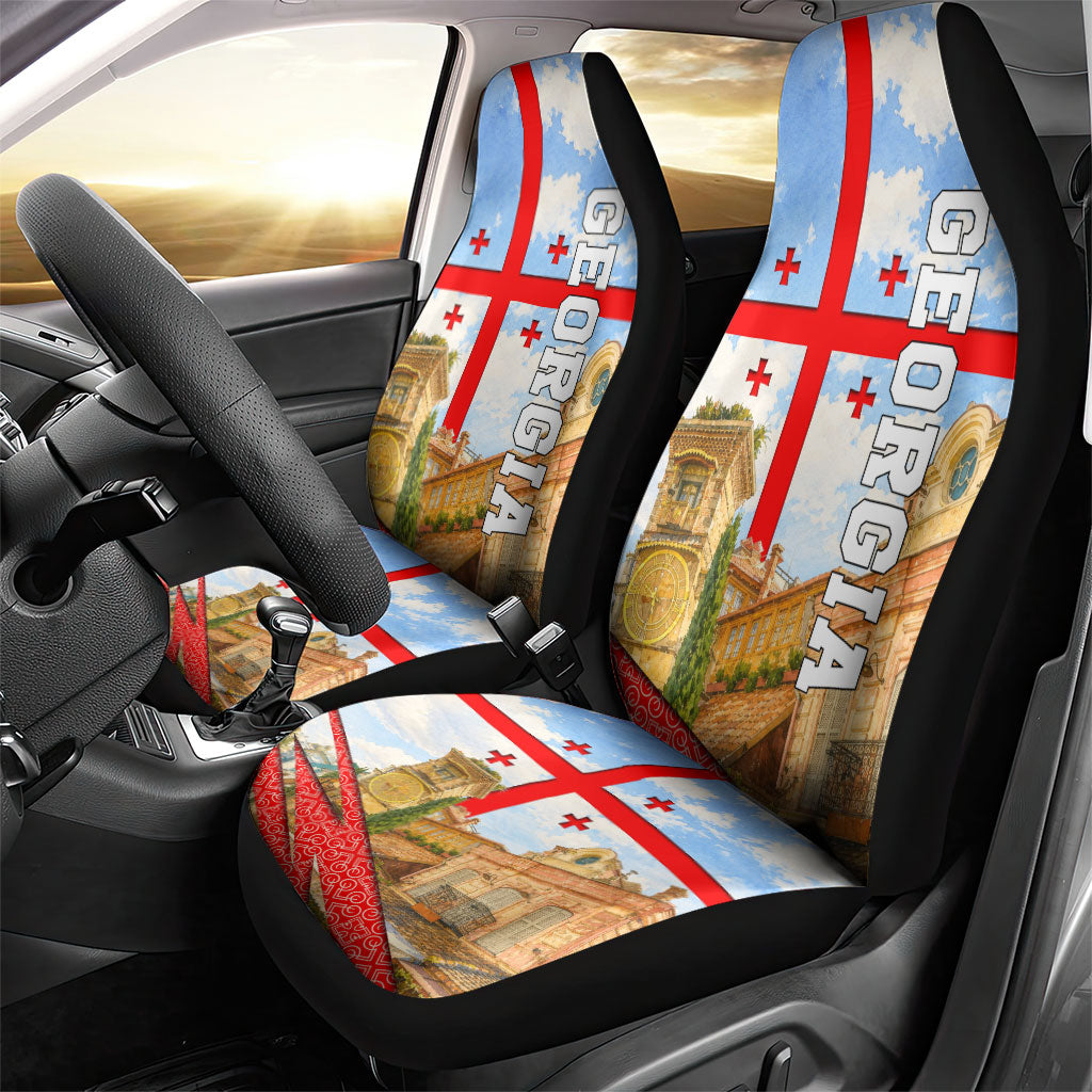 Georgia National Flag Car Seat Cover Tbilisi Clock Tower Heritage Sky Art