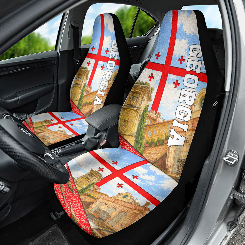 Georgia National Flag Car Seat Cover Tbilisi Clock Tower Heritage Sky Art