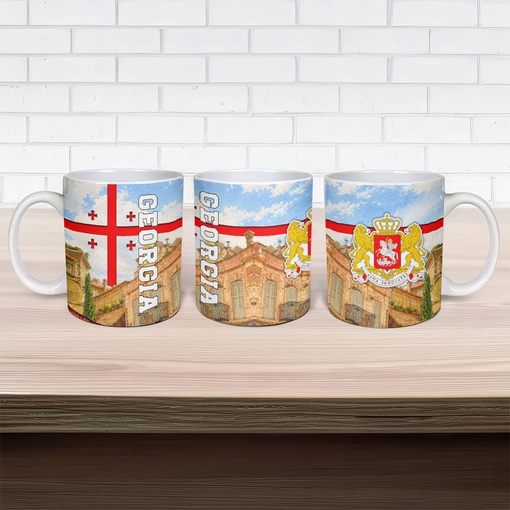 Georgia National Flag Ceramic Mug Tbilisi Clock Tower Heritage Sky Art