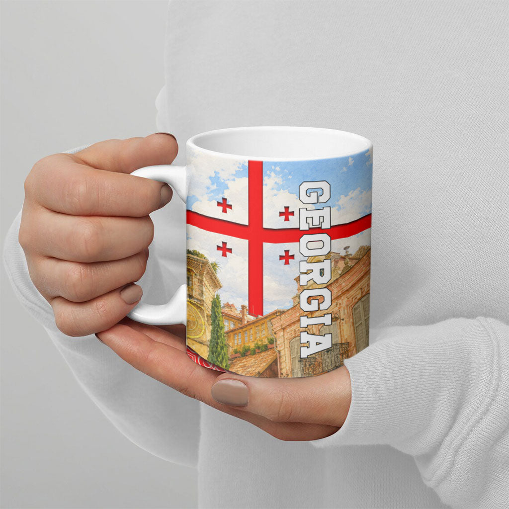 Georgia National Flag Ceramic Mug Tbilisi Clock Tower Heritage Sky Art