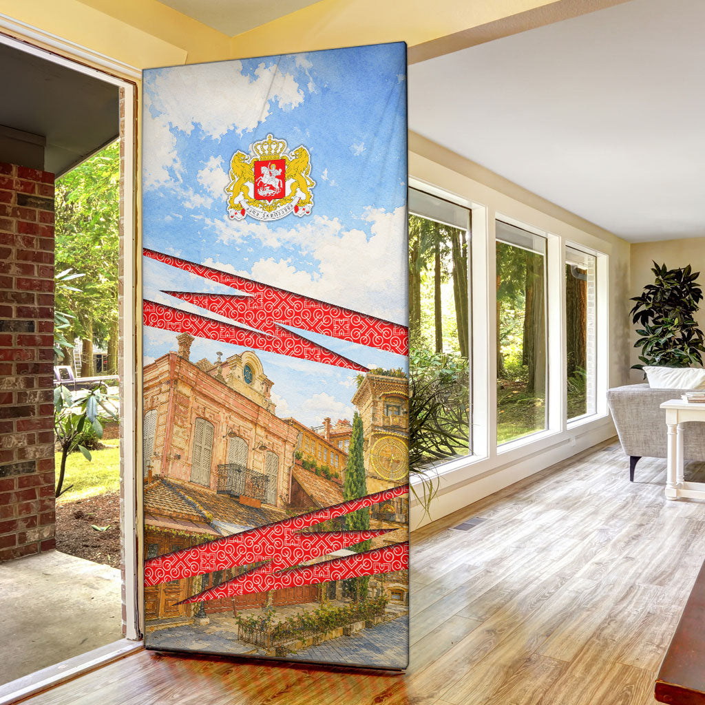 Georgia National Flag Door Cover Tbilisi Clock Tower Heritage Sky Art
