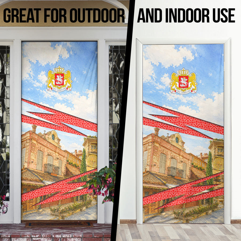 Georgia National Flag Door Cover Tbilisi Clock Tower Heritage Sky Art