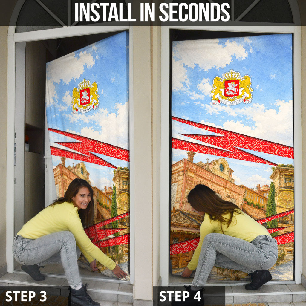 Georgia National Flag Door Cover Tbilisi Clock Tower Heritage Sky Art