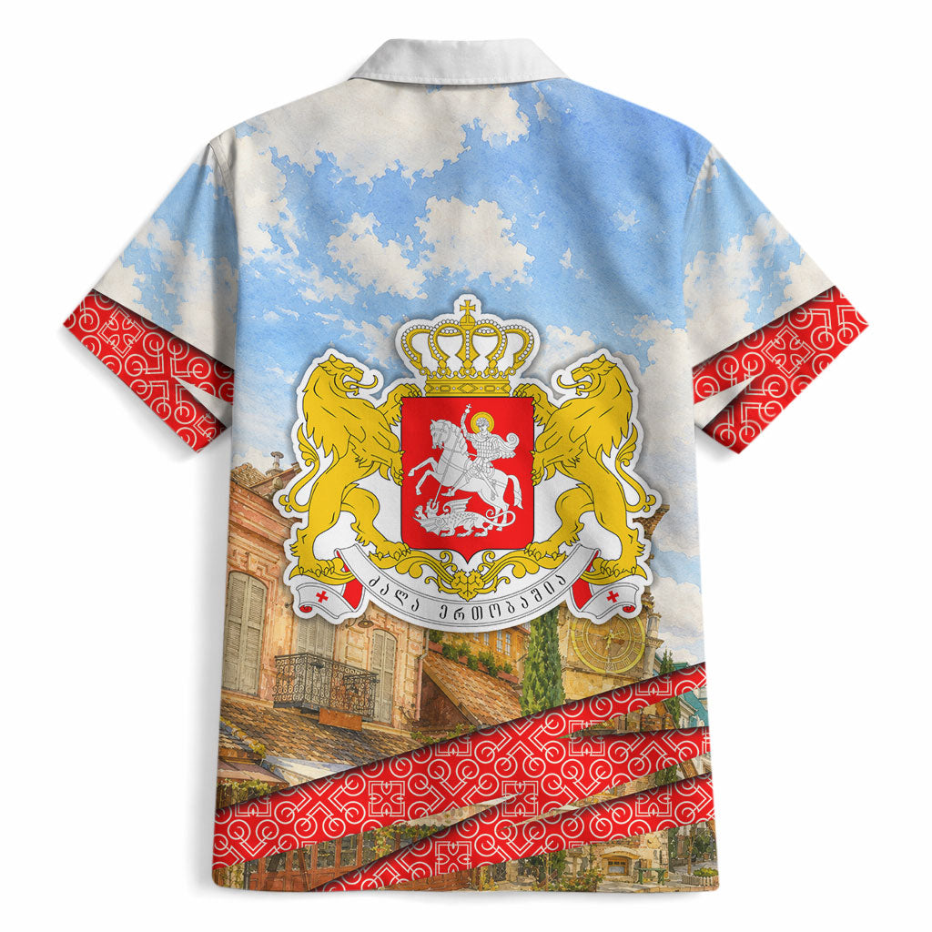 Georgia National Flag Hawaiian Shirt Tbilisi Clock Tower Heritage Sky Art