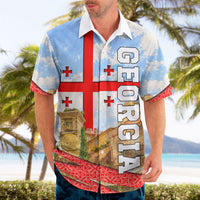 Georgia National Flag Hawaiian Shirt Tbilisi Clock Tower Heritage Sky Art