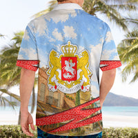 Georgia National Flag Hawaiian Shirt Tbilisi Clock Tower Heritage Sky Art