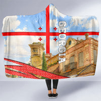 Georgia National Flag Hooded Blanket Tbilisi Clock Tower Heritage Sky Art