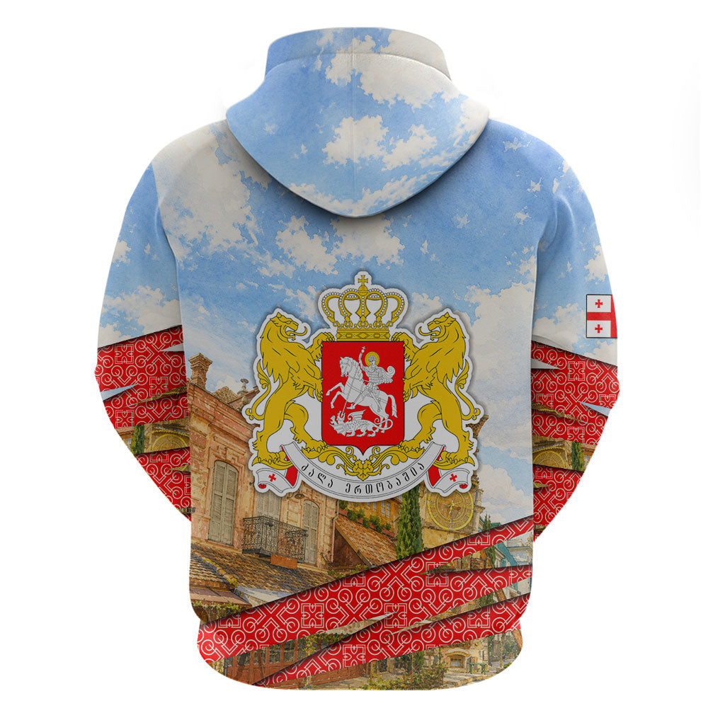 Georgia National Flag Hoodie Tbilisi Clock Tower Heritage Sky Art