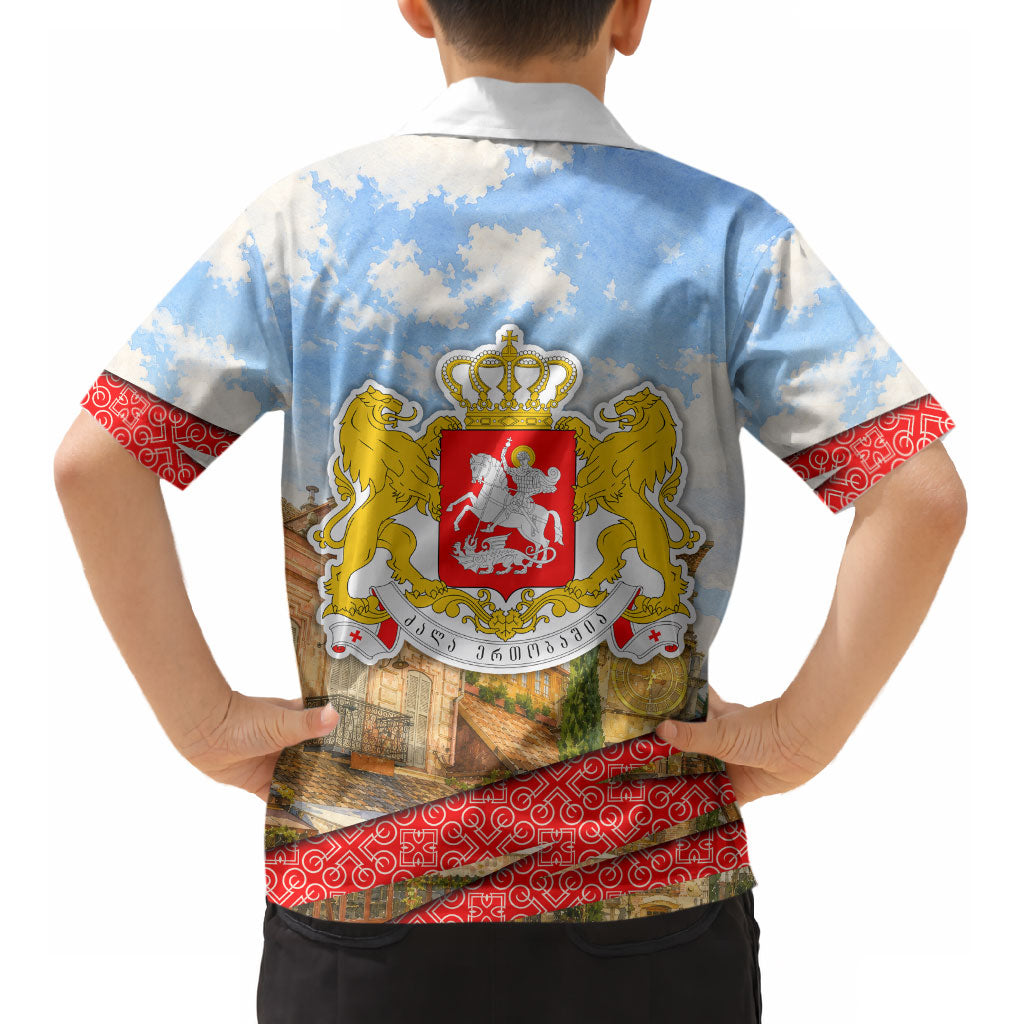 Georgia National Flag Kid Hawaiian Shirt Tbilisi Clock Tower Heritage Sky Art