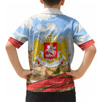 Georgia National Flag Kid Hawaiian Shirt Tbilisi Clock Tower Heritage Sky Art