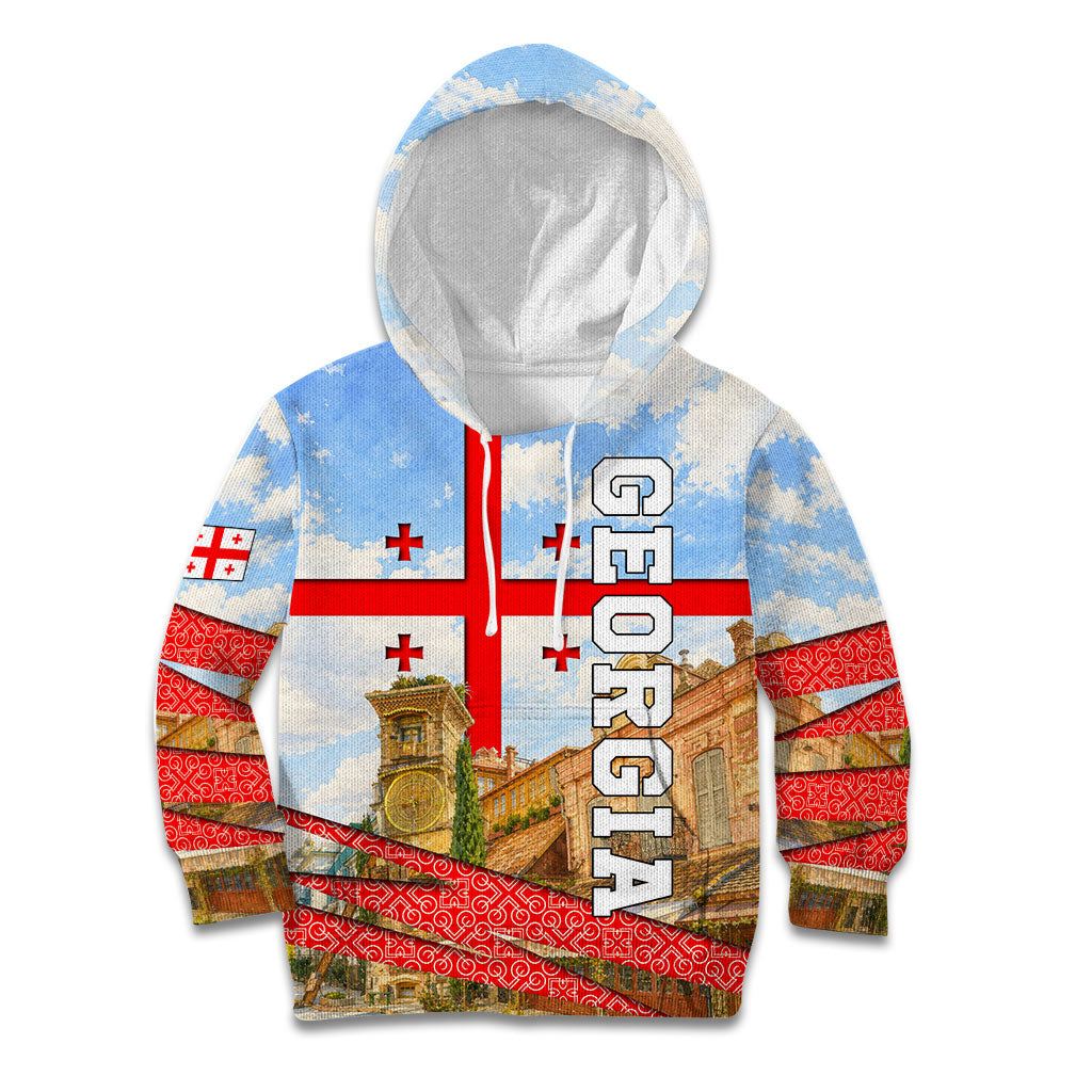 Georgia National Flag Kid Hoodie Tbilisi Clock Tower Heritage Sky Art