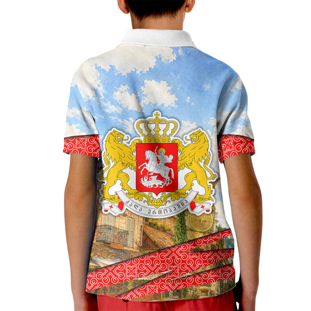 Georgia National Flag Kid Polo Shirt Tbilisi Clock Tower Heritage Sky Art