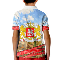 Georgia National Flag Kid Polo Shirt Tbilisi Clock Tower Heritage Sky Art