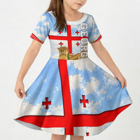 Georgia National Flag Kid Short Sleeve Dress Tbilisi Clock Tower Heritage Sky Art