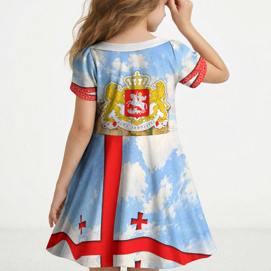 Georgia National Flag Kid Short Sleeve Dress Tbilisi Clock Tower Heritage Sky Art