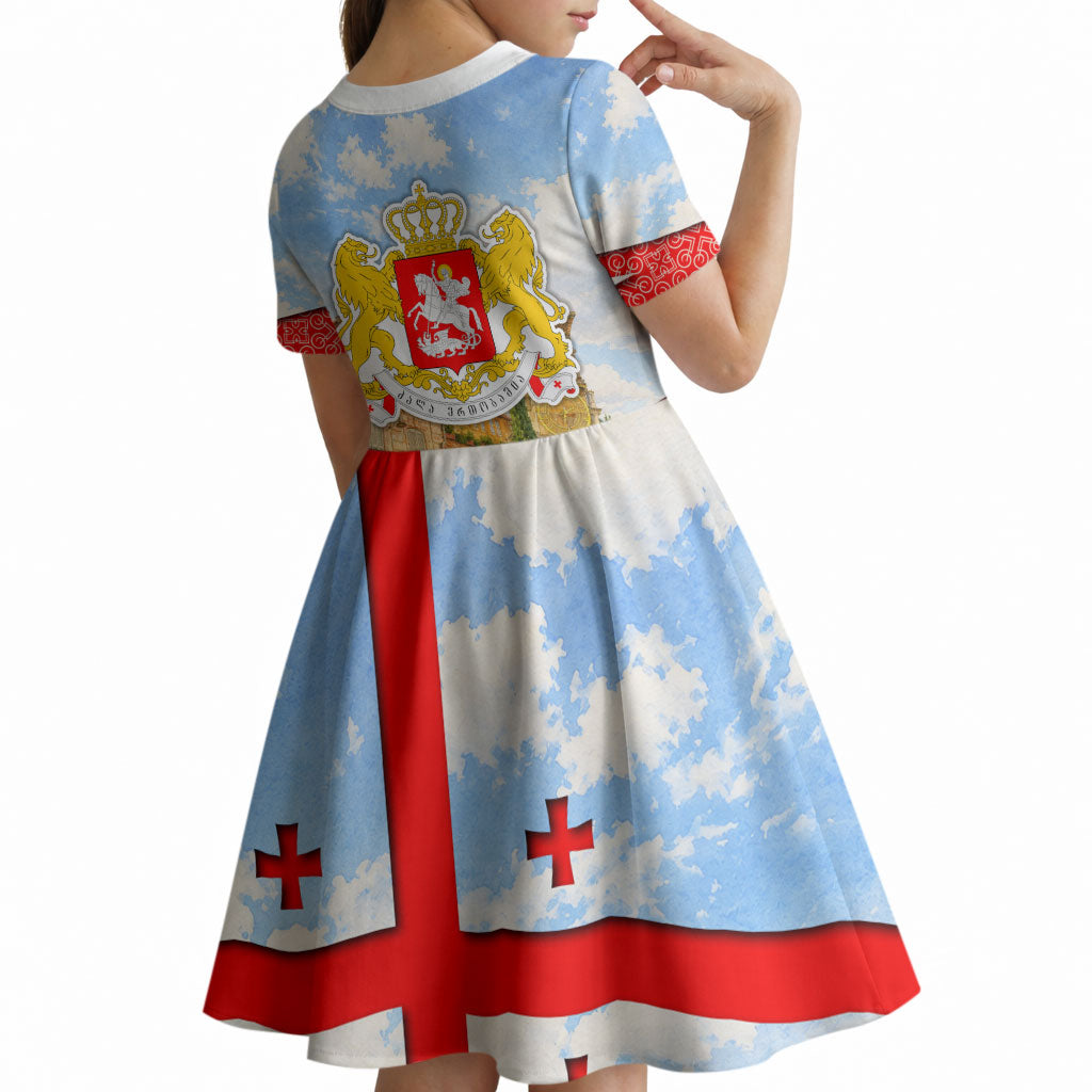 Georgia National Flag Kid Short Sleeve Dress Tbilisi Clock Tower Heritage Sky Art