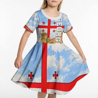 Georgia National Flag Kid Short Sleeve Dress Tbilisi Clock Tower Heritage Sky Art
