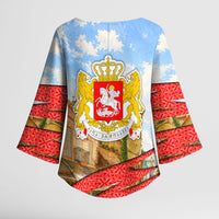 Georgia National Flag Kimono Sleeve Blouse Tbilisi Clock Tower Heritage Sky Art