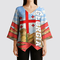 Georgia National Flag Kimono Sleeve Blouse Tbilisi Clock Tower Heritage Sky Art