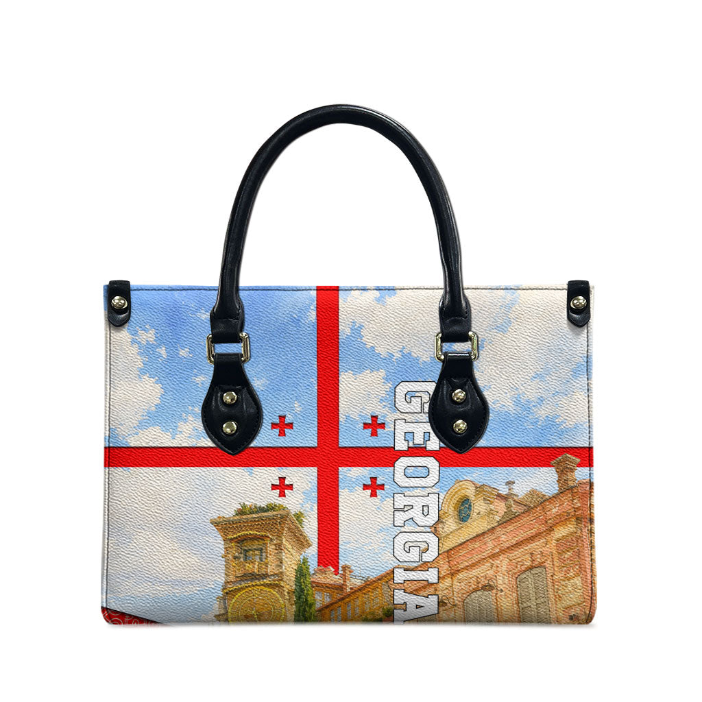 Georgia National Flag Leather Bag Tbilisi Clock Tower Heritage Sky Art