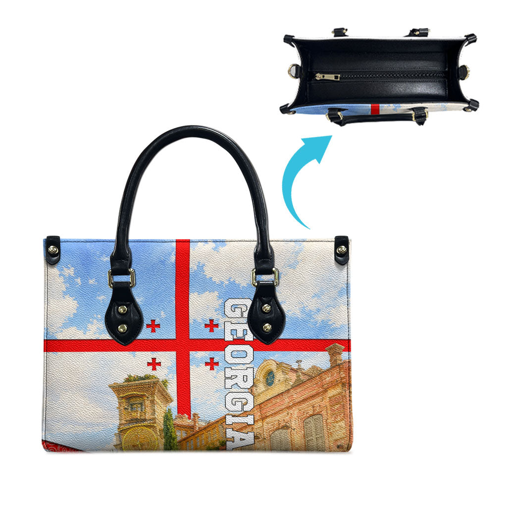 Georgia National Flag Leather Bag Tbilisi Clock Tower Heritage Sky Art