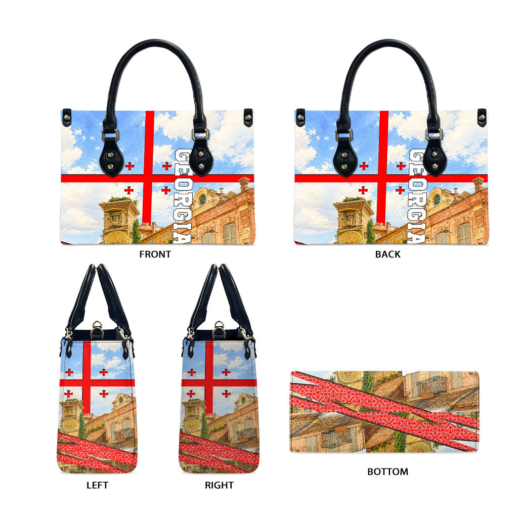 Georgia National Flag Leather Bag Tbilisi Clock Tower Heritage Sky Art