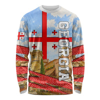 Georgia National Flag Long Sleeve Shirt Tbilisi Clock Tower Heritage Sky Art