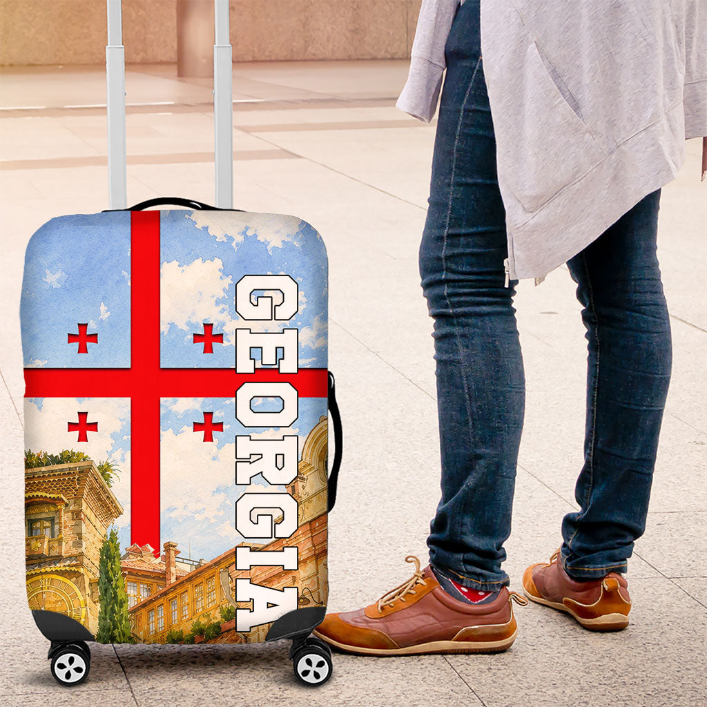 Georgia National Flag Luggage Cover Tbilisi Clock Tower Heritage Sky Art