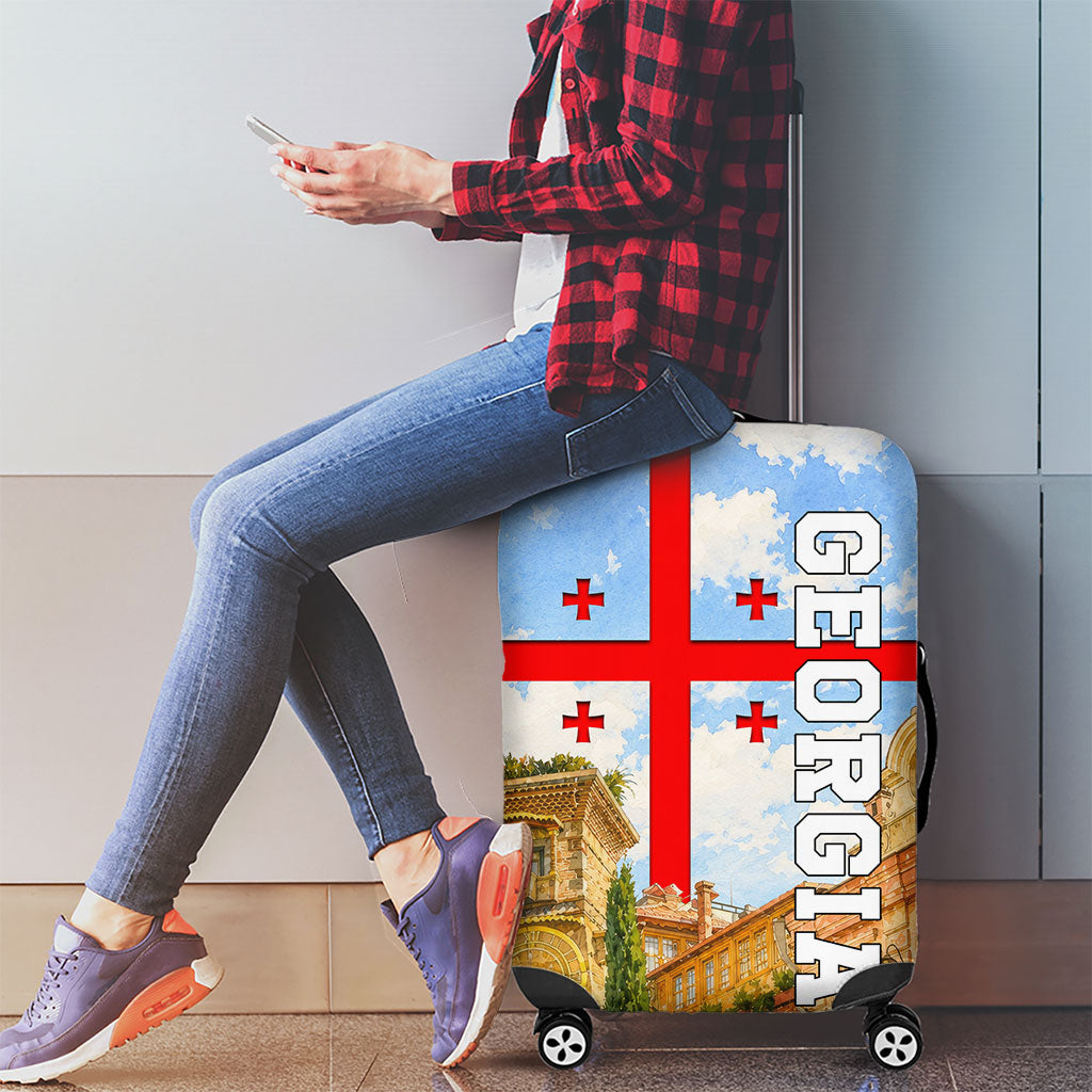Georgia National Flag Luggage Cover Tbilisi Clock Tower Heritage Sky Art