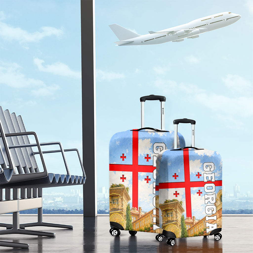 Georgia National Flag Luggage Cover Tbilisi Clock Tower Heritage Sky Art