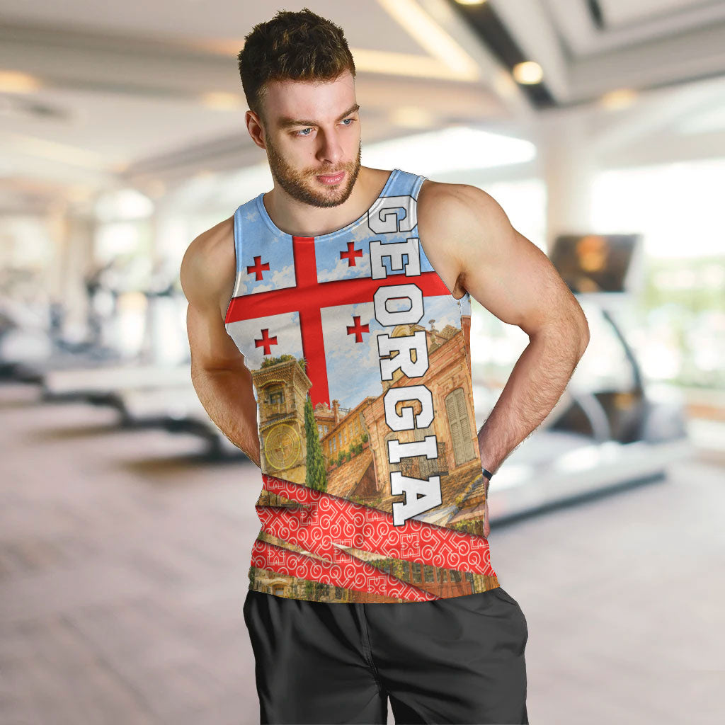 Georgia National Flag Men Tank Top Tbilisi Clock Tower Heritage Sky Art