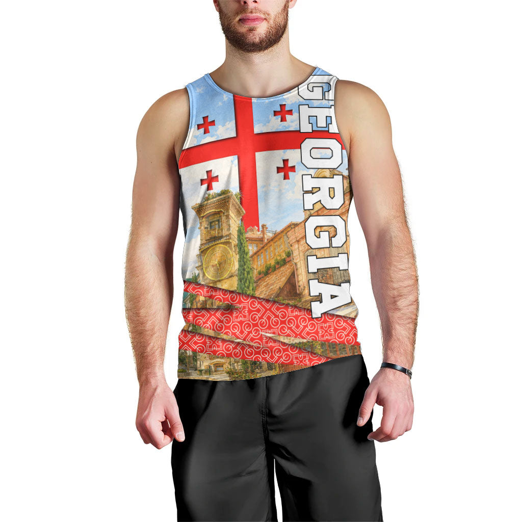 Georgia National Flag Men Tank Top Tbilisi Clock Tower Heritage Sky Art