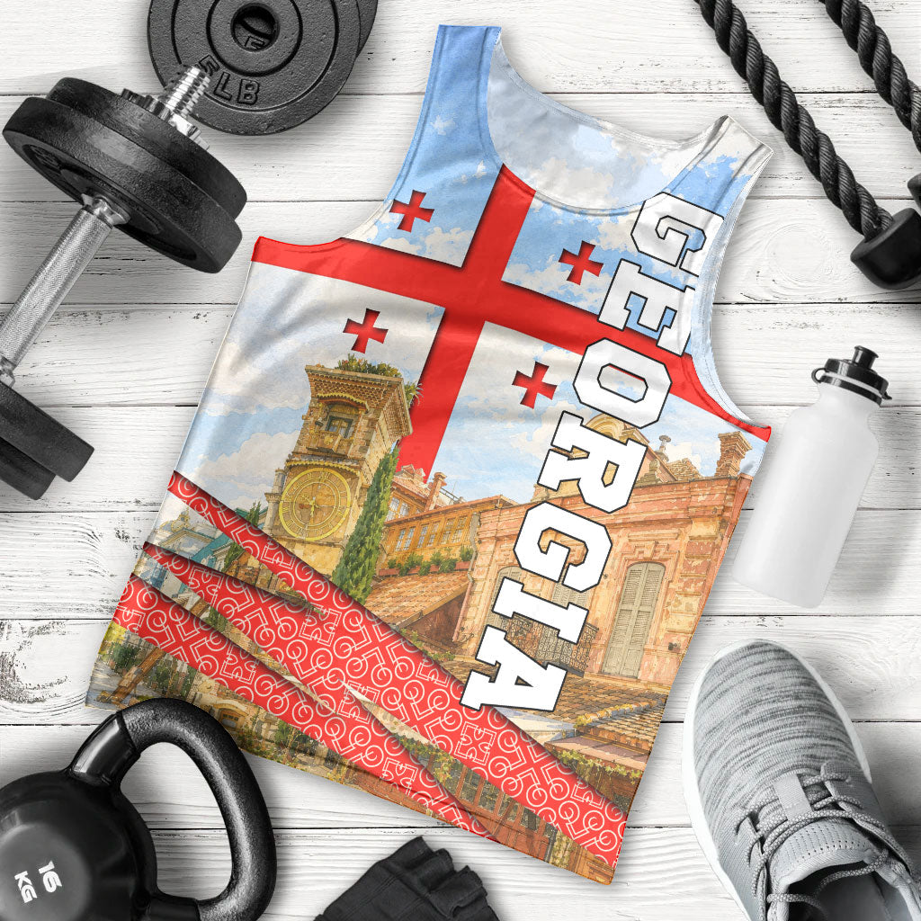 Georgia National Flag Men Tank Top Tbilisi Clock Tower Heritage Sky Art